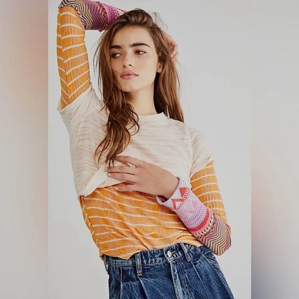 NEW Free People Alpine Stripe cuff thermal top